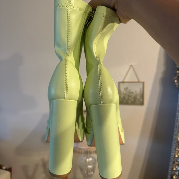 AZALEA WANG — Bold Neon Lime Platform Boots • High Block Heel, Retro 70’s Vibes - Picture 10 of 13